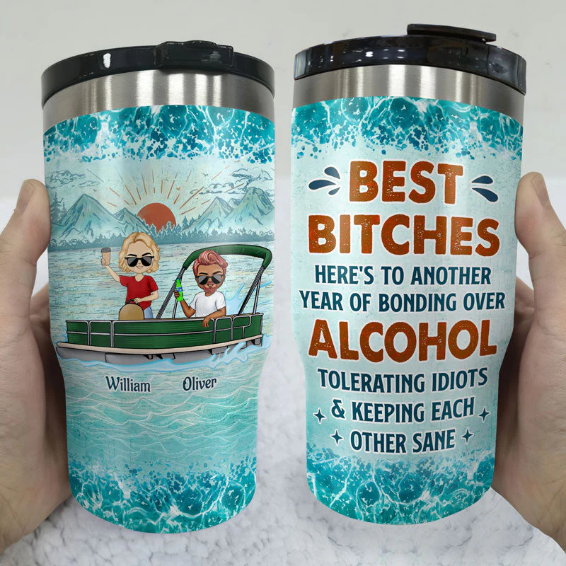 If I'm Drunk It's My Pontoon Friends' Fault Pontooning Bestie Lake Life - Personalized Custom Triple 3 In 1 Can Cooler - Image 3