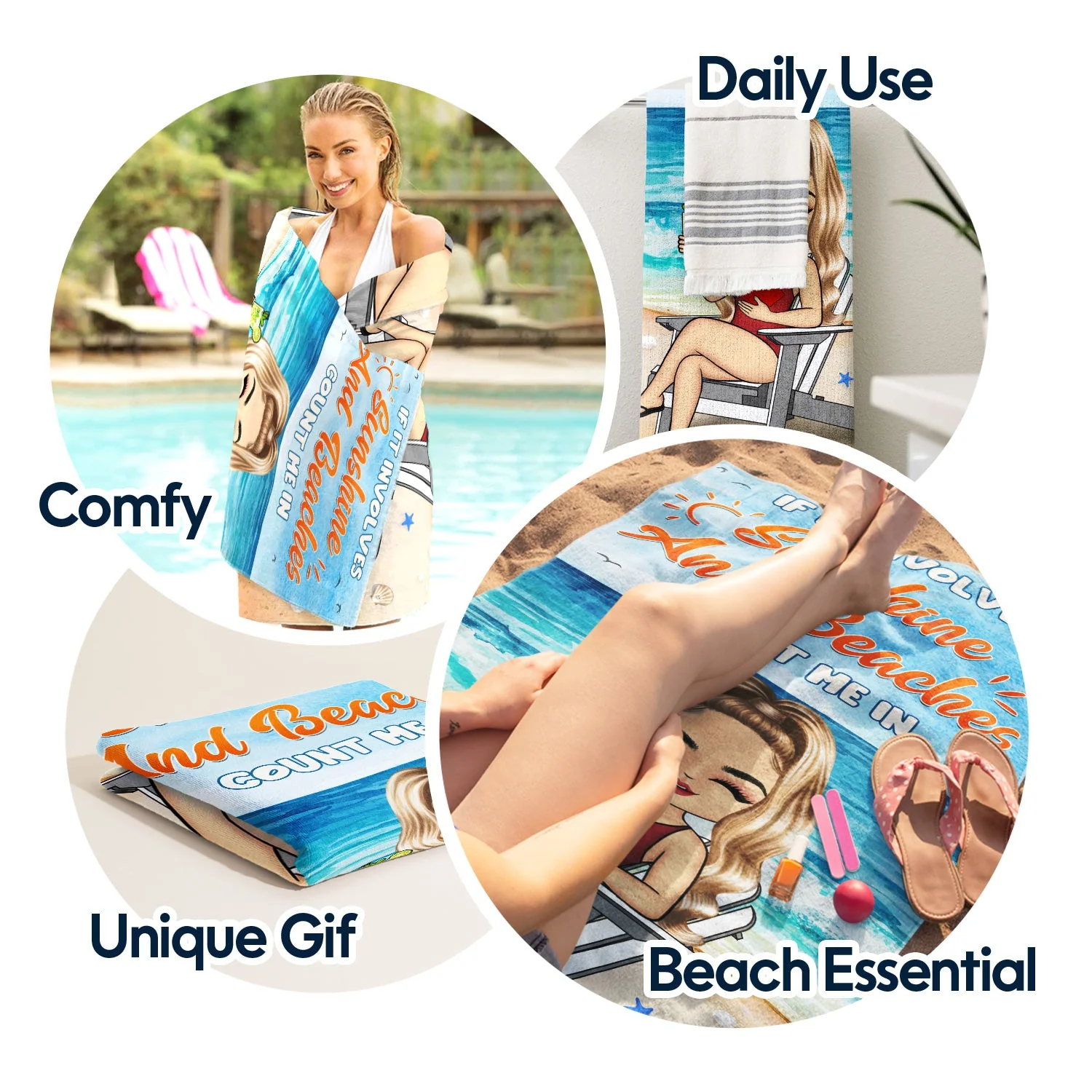 If It Involves Sunshine And Beaches Count Me In - Personalized Custom Beach Towel - Image 5