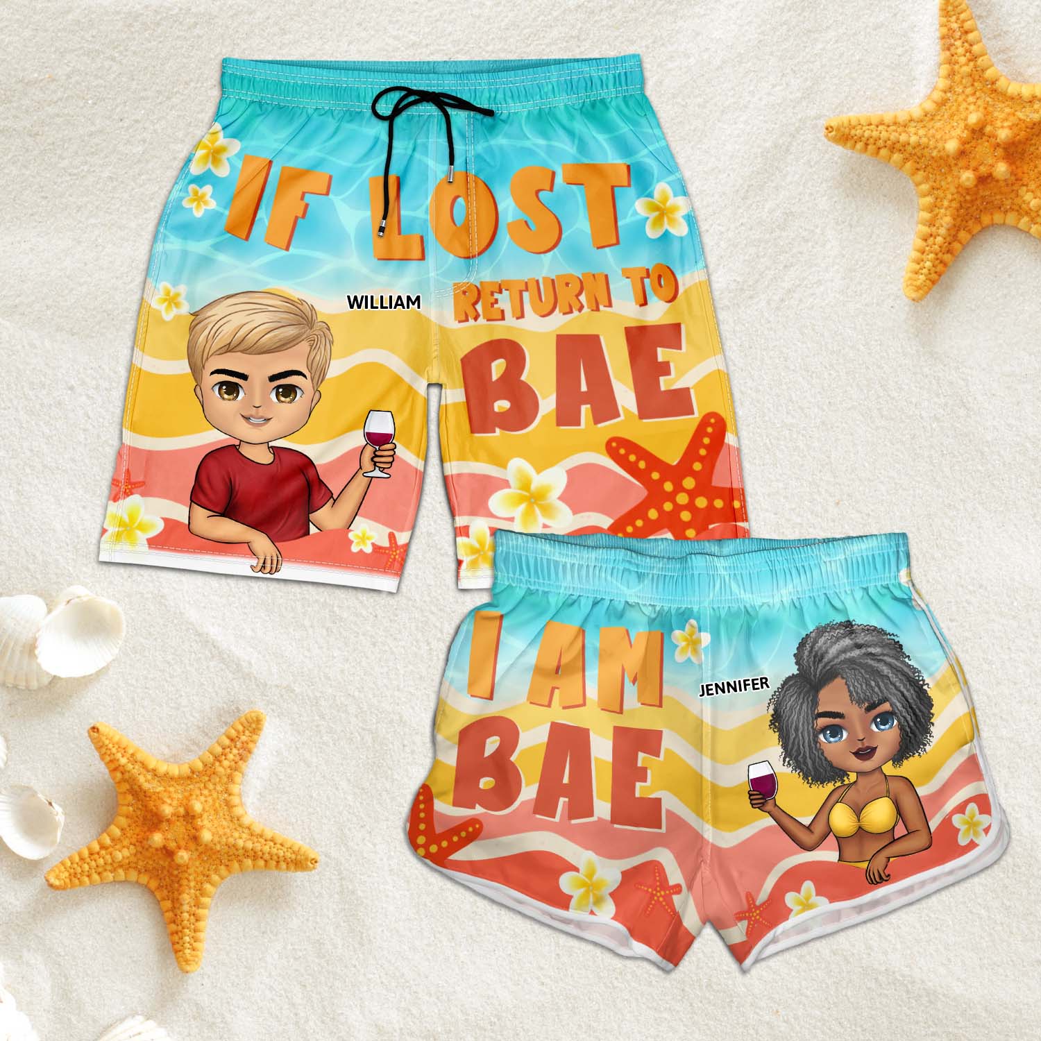 If Lost Return To Bae Couple - Anniversary, Birthday Gift For Spouse, Husband, Wife, Boyfriend, Girlfriend - Personalized Custom Couple Beach Shorts - Image 5