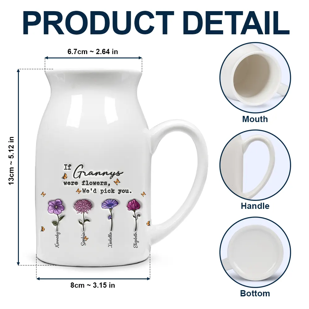 If Nanas Were Flowers I'd Pick You Mom Grandma - 3D Inflated Effect Printed Vase, Personalized Ceramic Flower Vase - Image 4