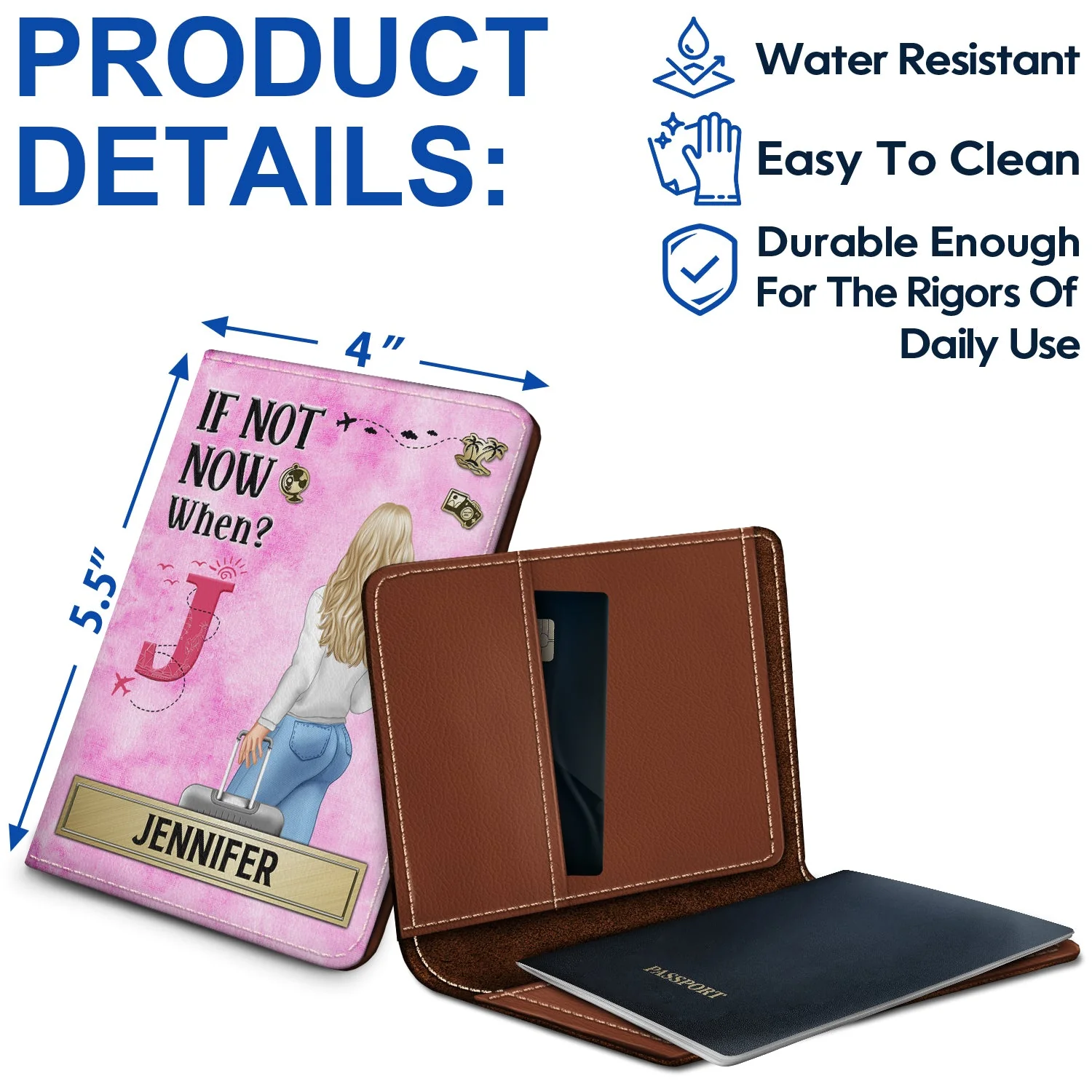 If Not Now When - Gift For Travellers, Travelling Lovers, Him, Her - Personalized Passport Cover, Passport Holder - Image 4