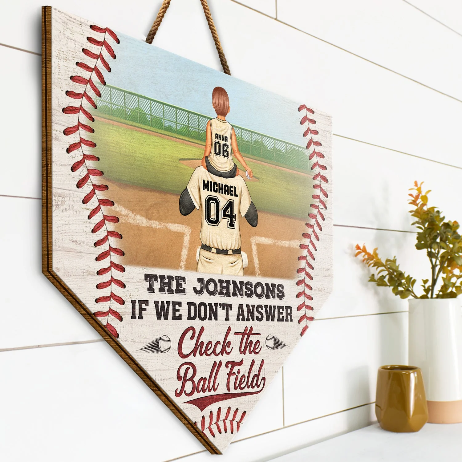 If We Don't Answer Check The Ball Field - Gift For Family, Baseball, Softball Fans - Personalized Custom Shaped Wood Sign - Image 2