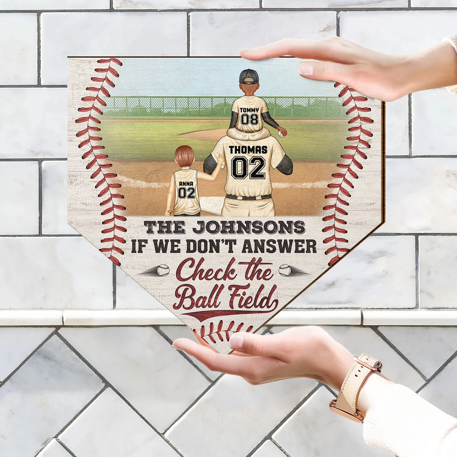If We Don't Answer Check The Ball Field - Gift For Family, Baseball, Softball Fans - Personalized Custom Shaped Wood Sign - Image 4