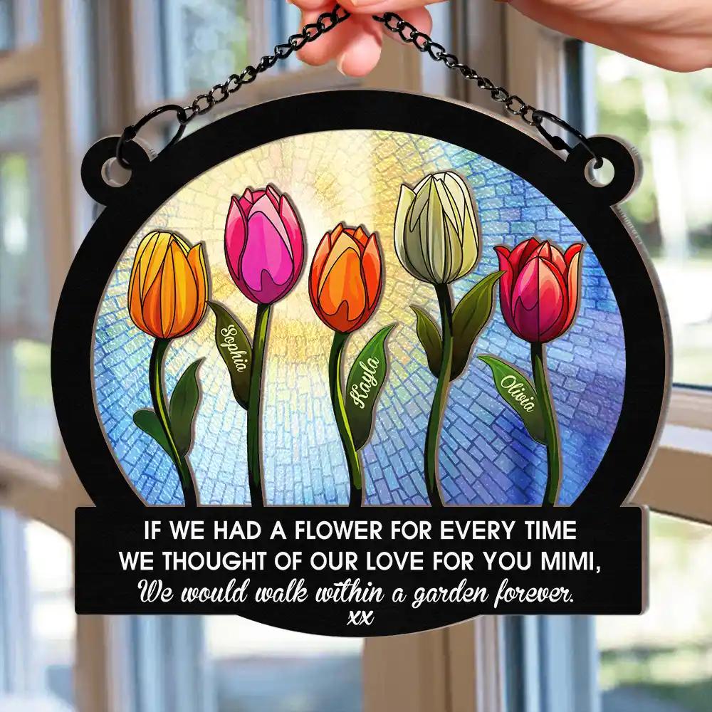 If We Had A Flower Mom Grandma - Personalized Window Hanging Suncatcher Ornament - Image 2