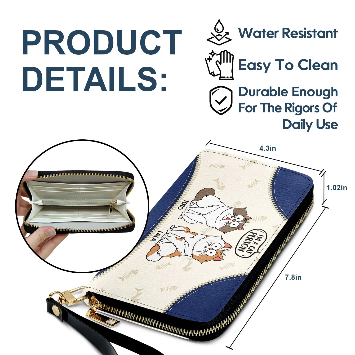 I'm A Cat Person - Gift For Cat Mom, Cat Lovers - Personalized Leather Long Wallet - Image 6