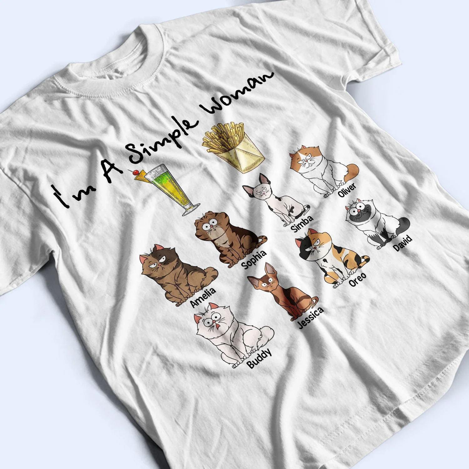 I'm A Simple Woman Funny Cartoon Cat - Gift For Cat Lovers - Personalized T Shirt - Image 3