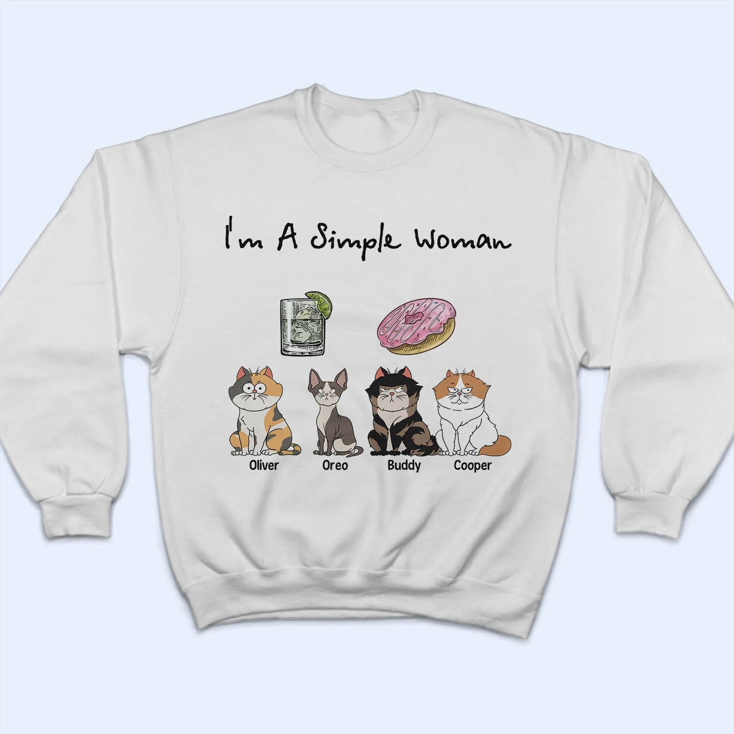 I'm A Simple Woman Funny Cartoon Cat - Gift For Cat Lovers - Personalized T Shirt - Image 5