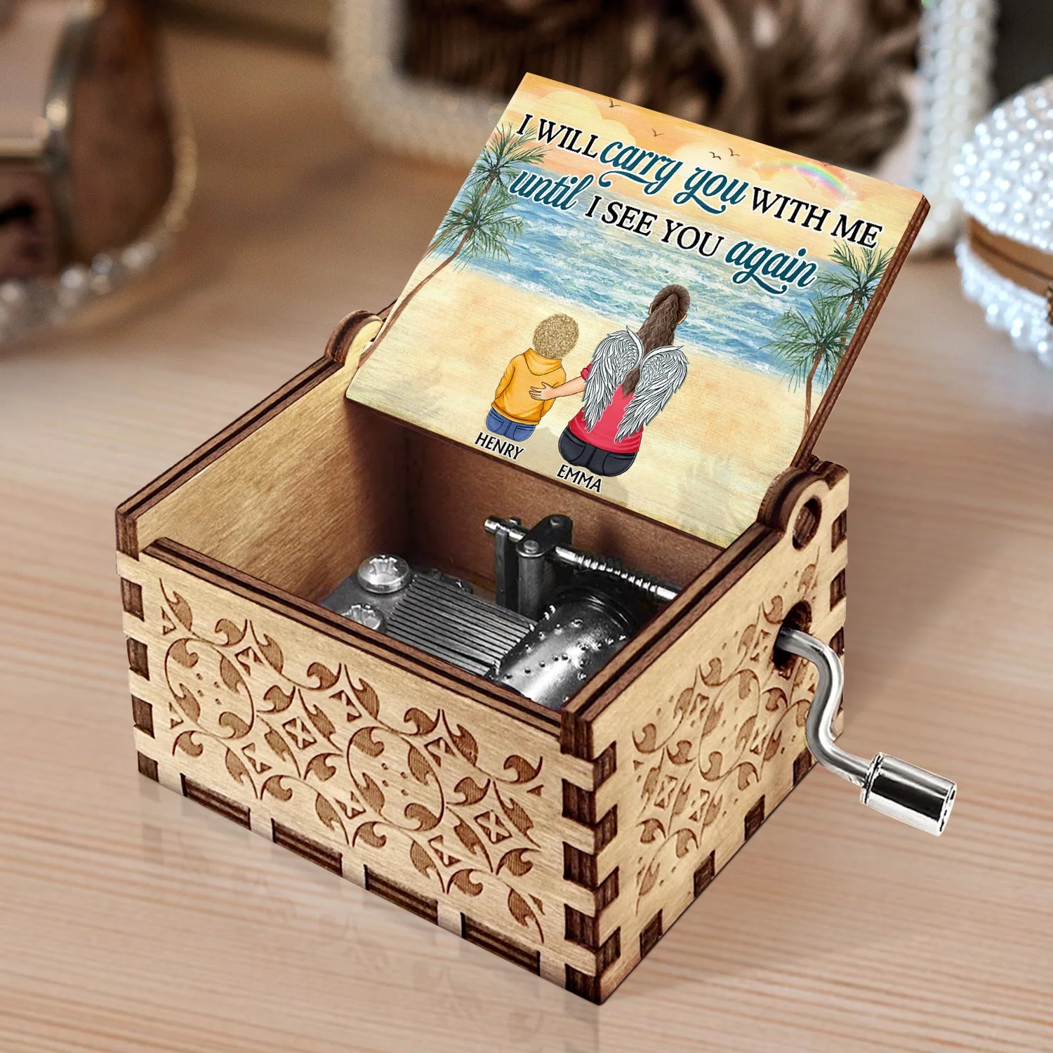 I'm Always With You - Memorial Gift For Family, Friends, Siblings - Personalized Spin Button, Hand Crank Music Box - Image 3
