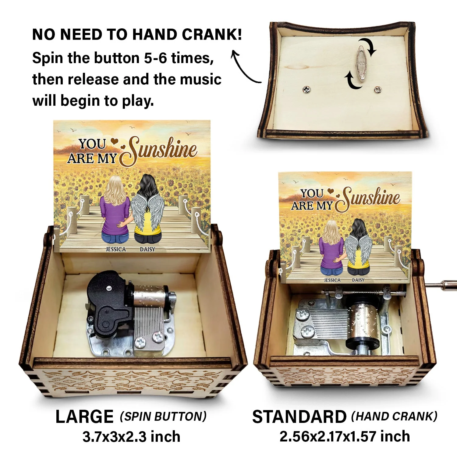 I'm Always With You - Memorial Gift For Family, Friends, Siblings - Personalized Spin Button, Hand Crank Music Box - Image 4