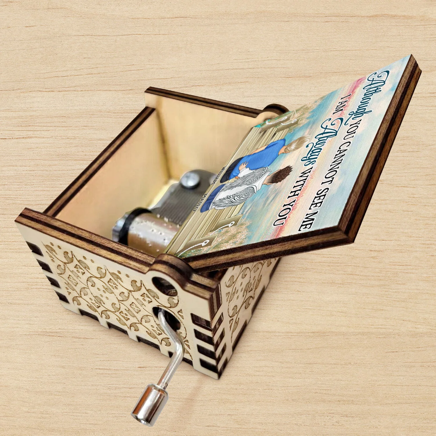 I'm Always With You - Memorial Gift For Family, Friends, Siblings - Personalized Spin Button, Hand Crank Music Box - Image 5