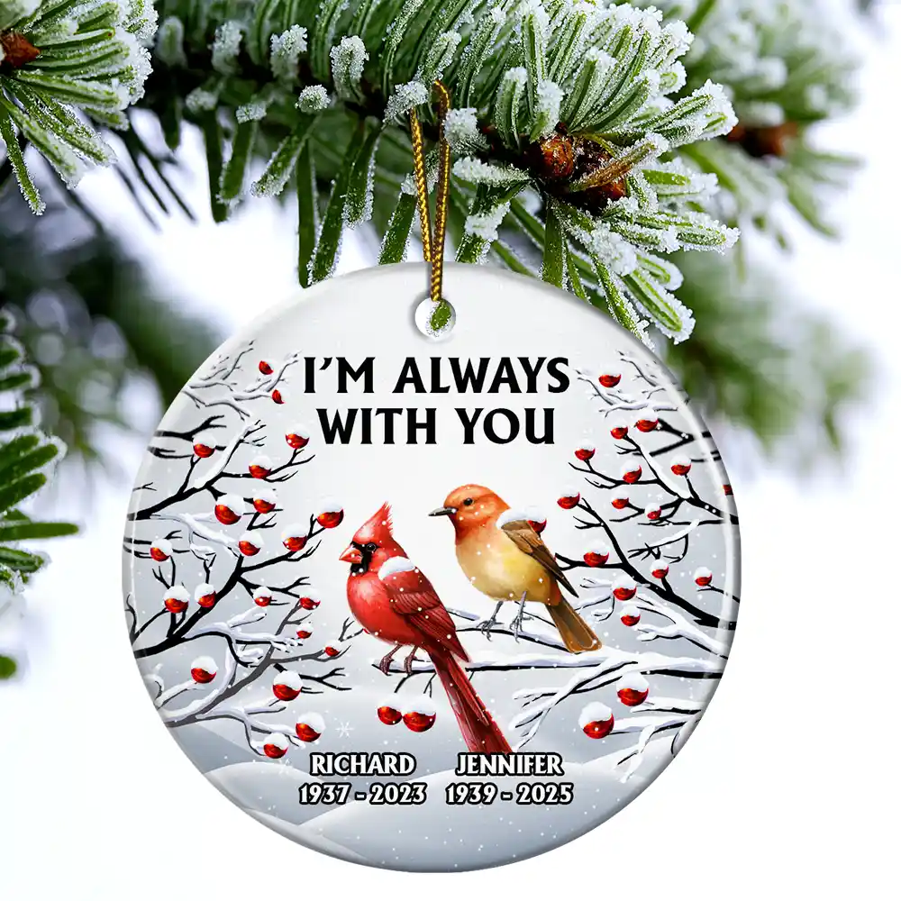 I'm Always With You Red Cardinal - Personalized Circle Ceramic Ornament - Image 4