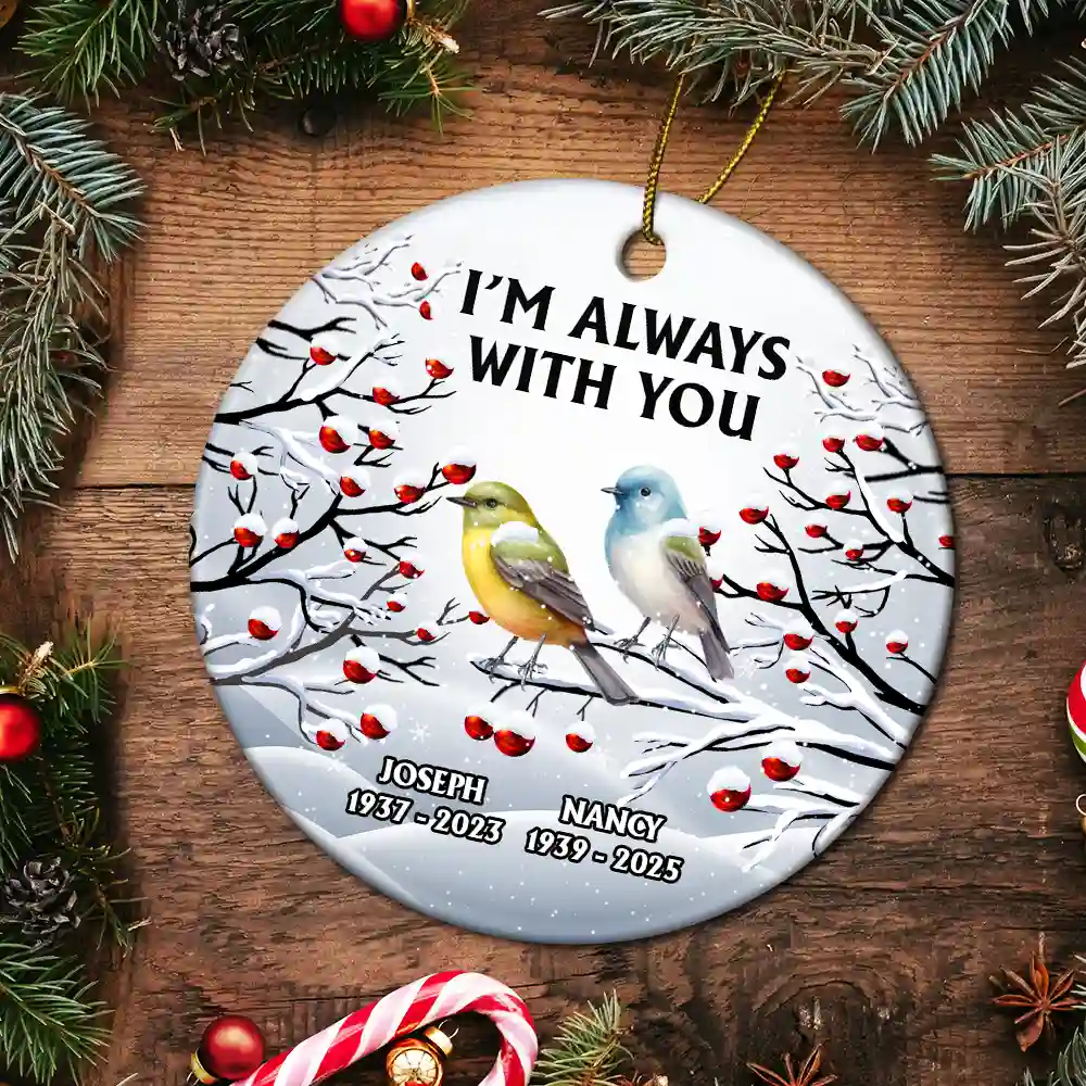 I'm Always With You Red Cardinal - Personalized Circle Ceramic Ornament - Image 5