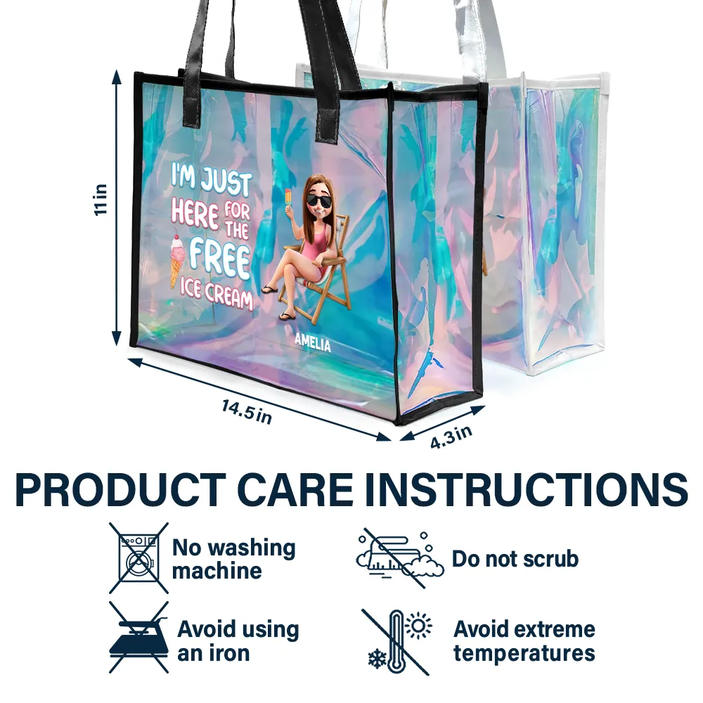 I'm Just Here For The Free Ice Cream - Personalized Holographic Tote - Image 5