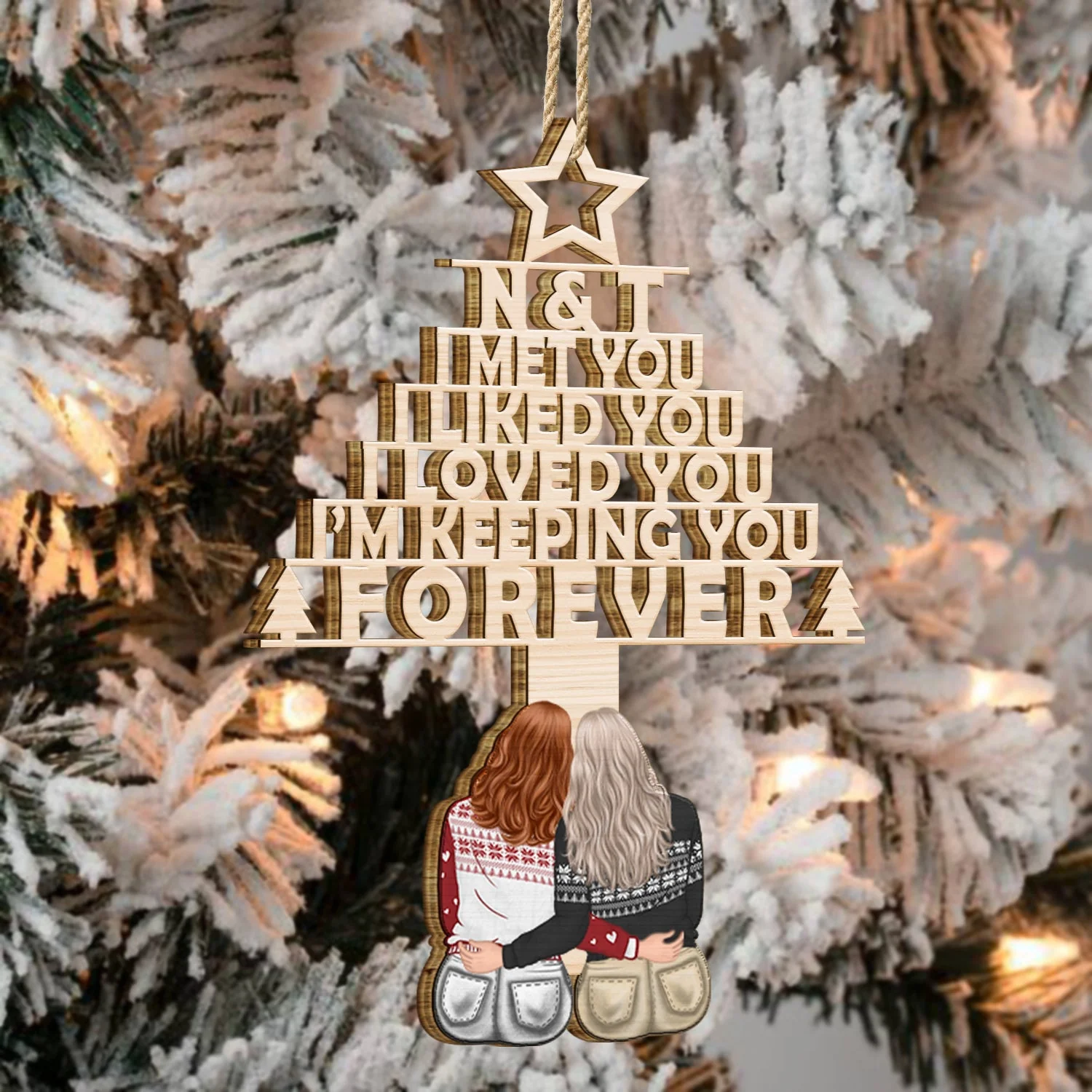 I'm Keeping You - Christmas Gift For Couple - Personalized Wooden Cutout Ornament - Image 4