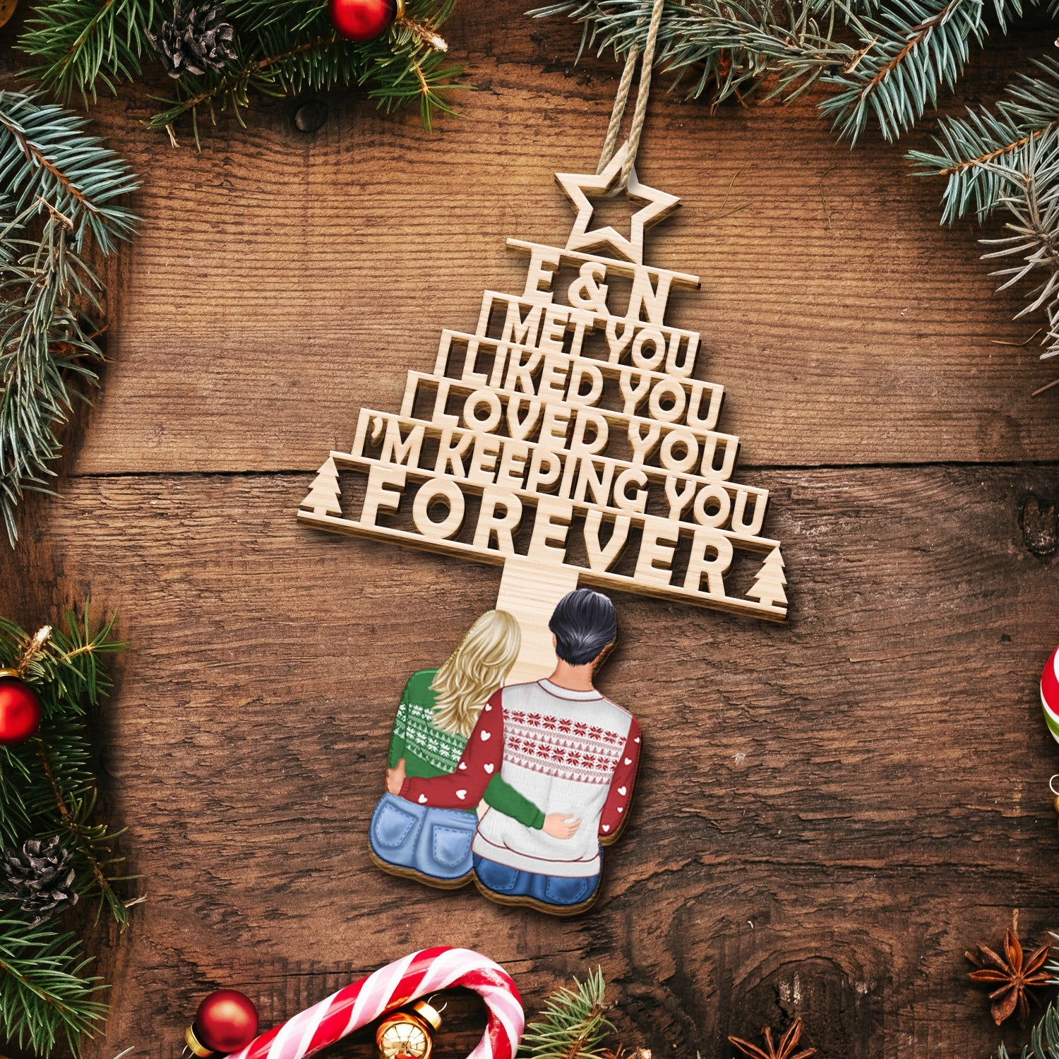 I'm Keeping You - Christmas Gift For Couple - Personalized Wooden Cutout Ornament - Image 5