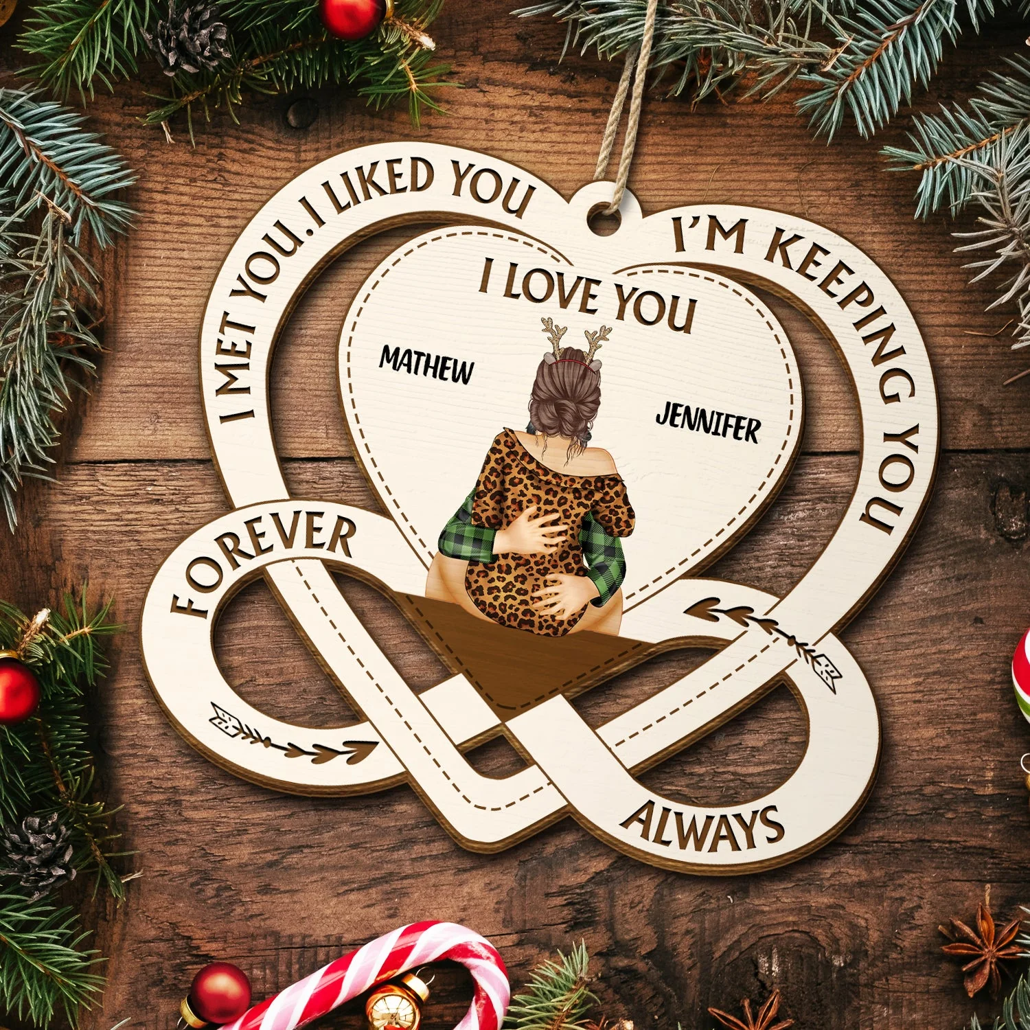 I'm Keeping You - Christmas Gift For Couples - Personalized Wooden Cutout Ornament - Image 5