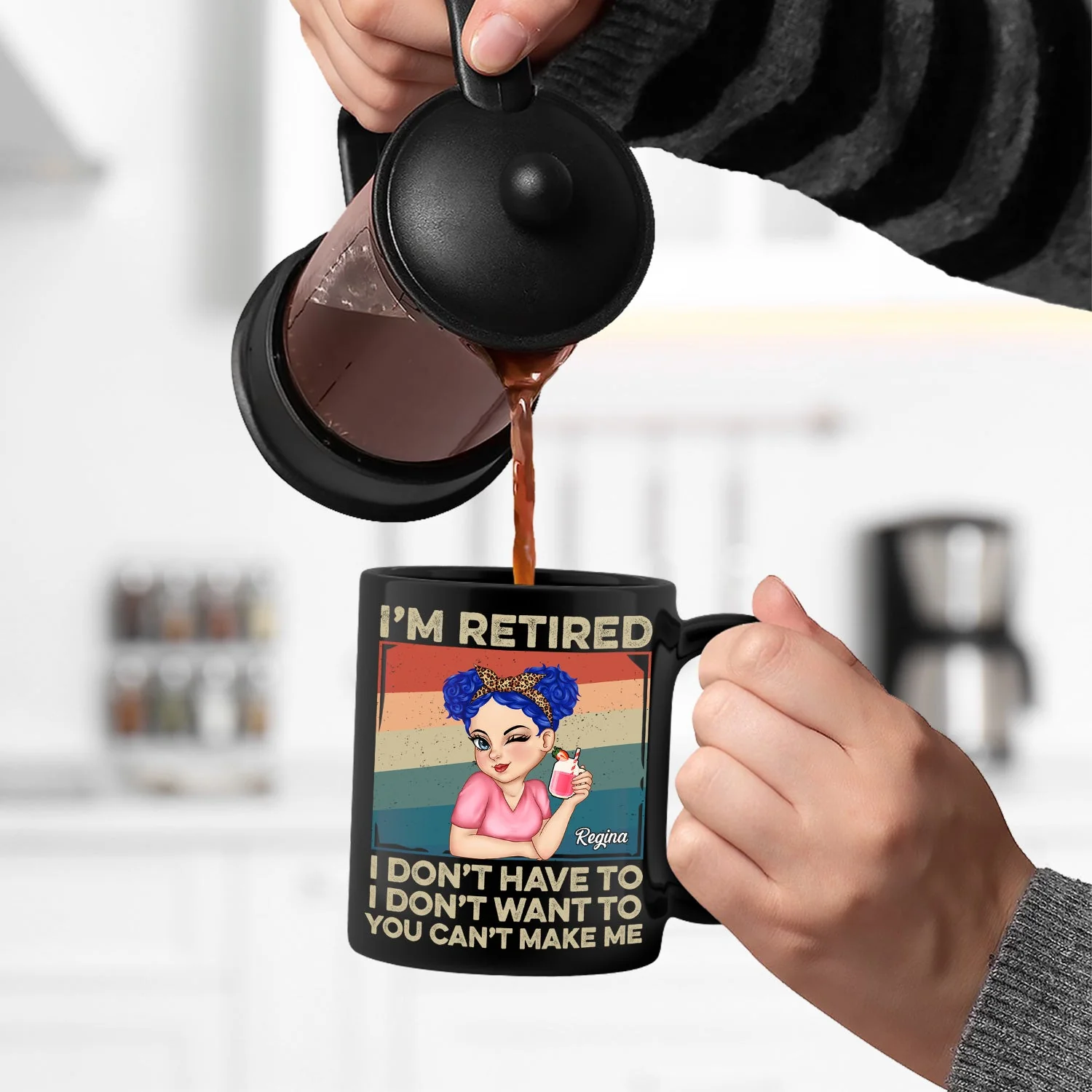 I'm Retired I Don't Want To - Retirement Gift For Women, Mom, Grandma - Personalized Black Mug - Image 5