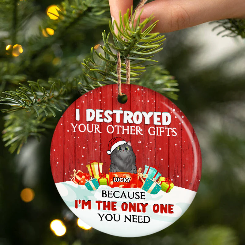 I'm The Only One You Need - Christmas Gift For Cat Lovers - Personalized Custom Circle Ceramic Ornament - Image 3