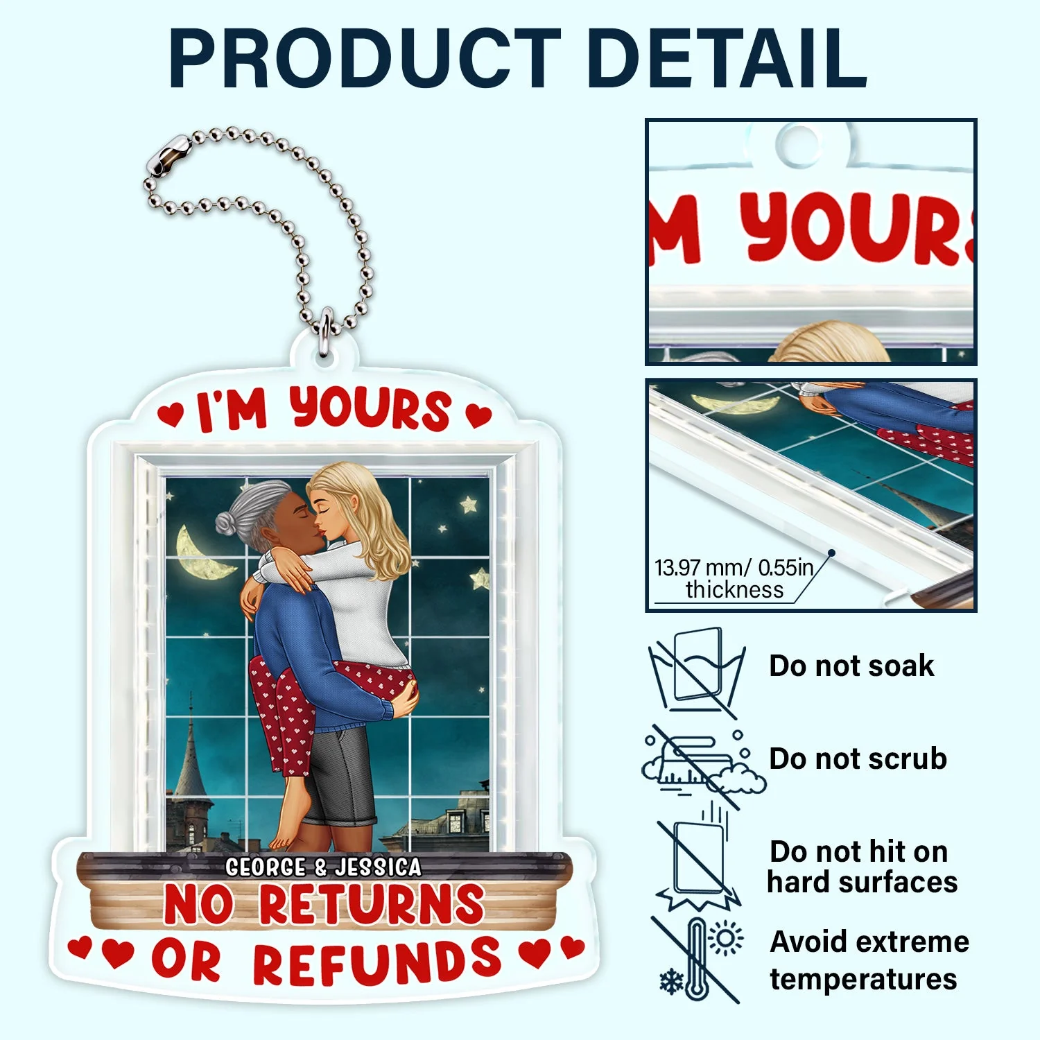 I'm Yours No Returns Or Refunds - Birthday, Anniversary Gift For Spouse, Husband, Wife, Couple - Personalized Acrylic Car Hanger - Image 5