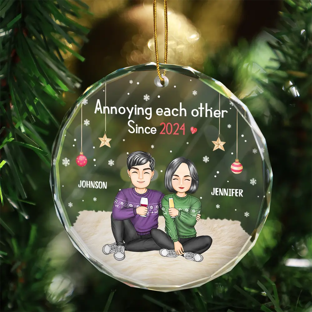 I'm Yours No Returns Or Refunds Cartoon - Personalized Glass Ornament - Image 3