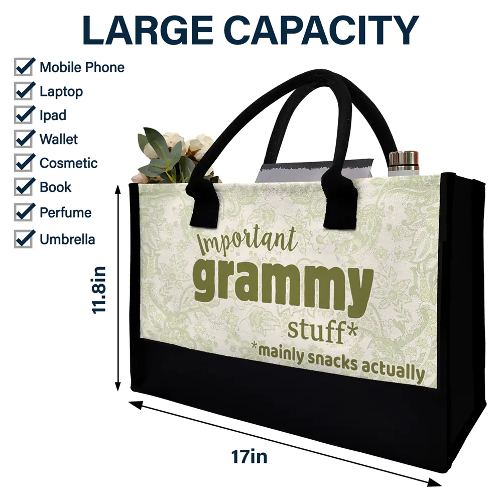 Important Nana Stuff - Personalized Canvas Tote Bag - Image 4