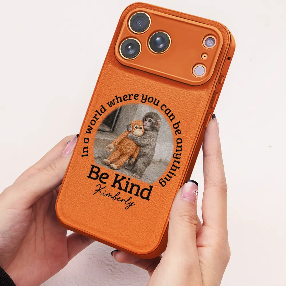 In A World Where You Can Be Anything Be Kind - Personalized Leather Phone Case - Image 2