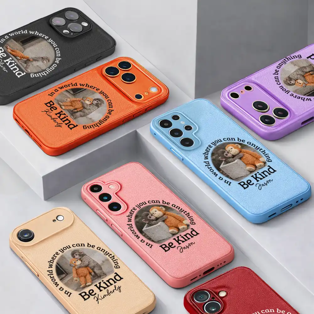In A World Where You Can Be Anything Be Kind - Personalized Leather Phone Case - Image 3