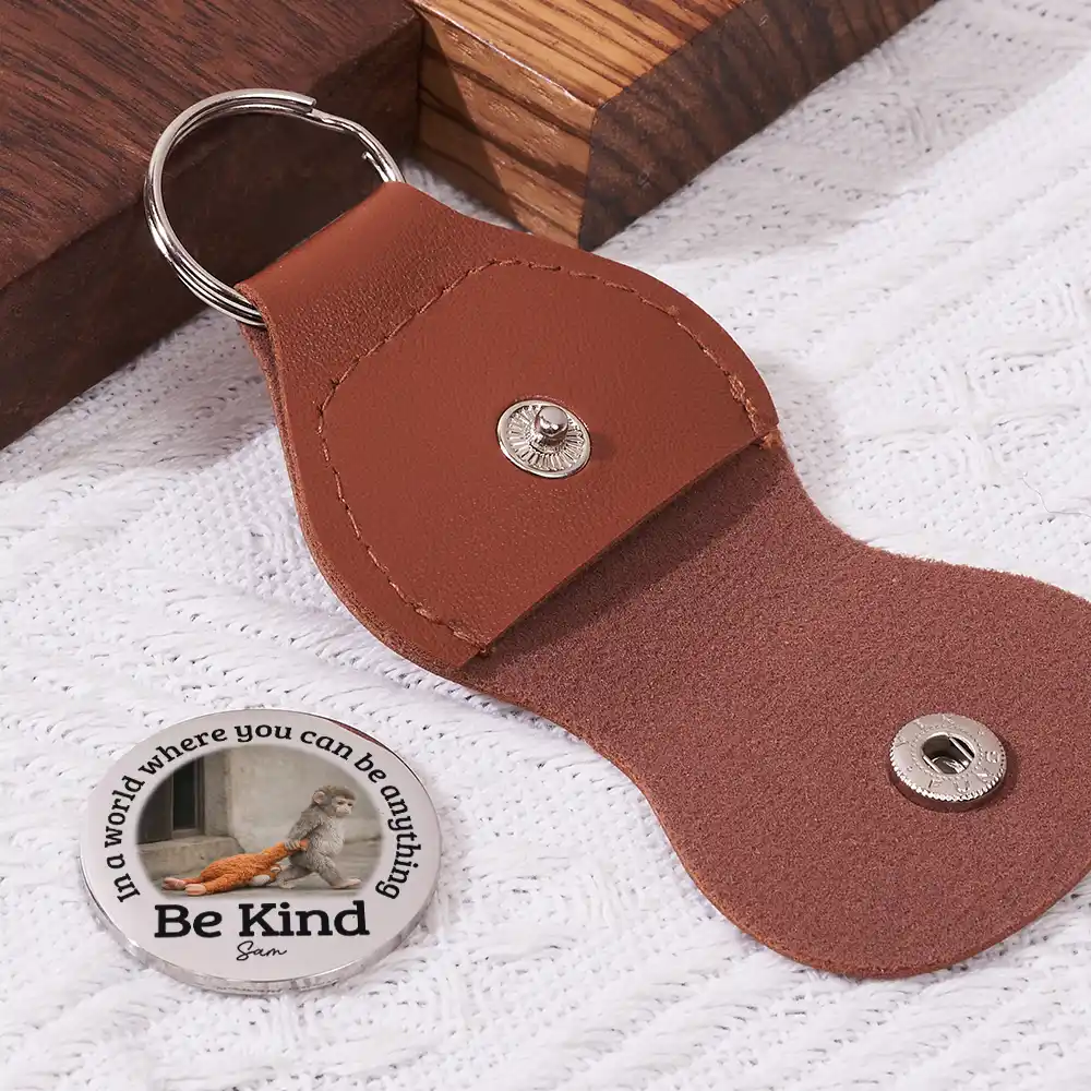 In A World Where You Can Be Anything Be Kind - Personalized Leather Pocket Hug - Image 2