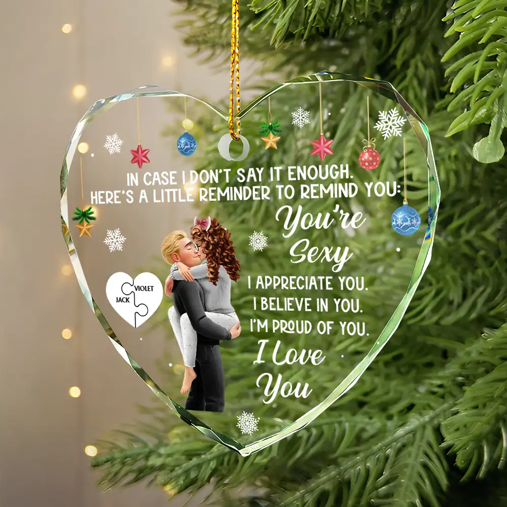 In Case I Don't Say It Enough 3D Kissing Couples - Personalized Heart Shaped Glass Ornament - Image 2
