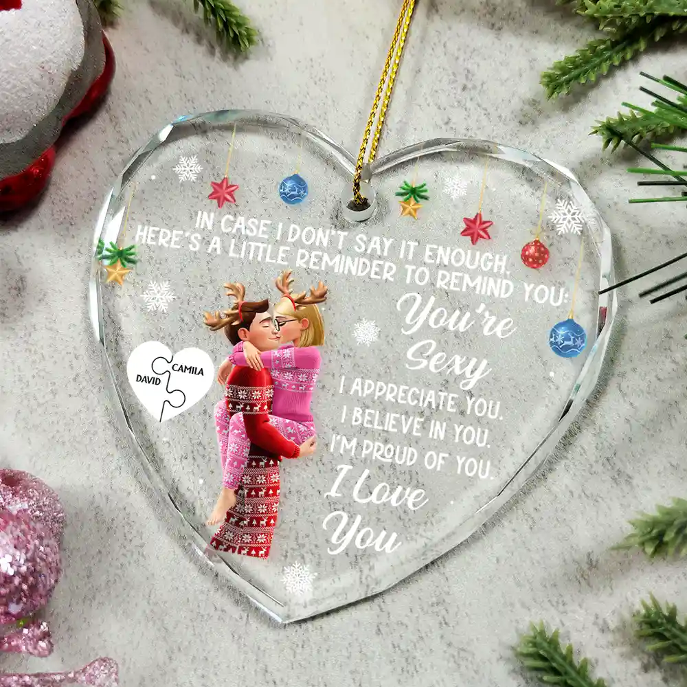 In Case I Don't Say It Enough 3D Kissing Couples - Personalized Heart Shaped Glass Ornament - Image 4