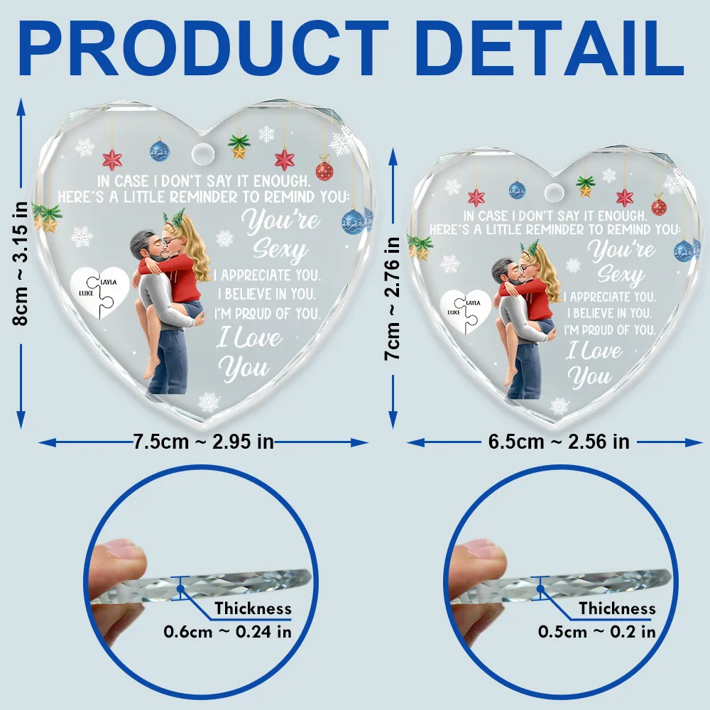 In Case I Don't Say It Enough 3D Kissing Couples - Personalized Heart Shaped Glass Ornament - Image 5