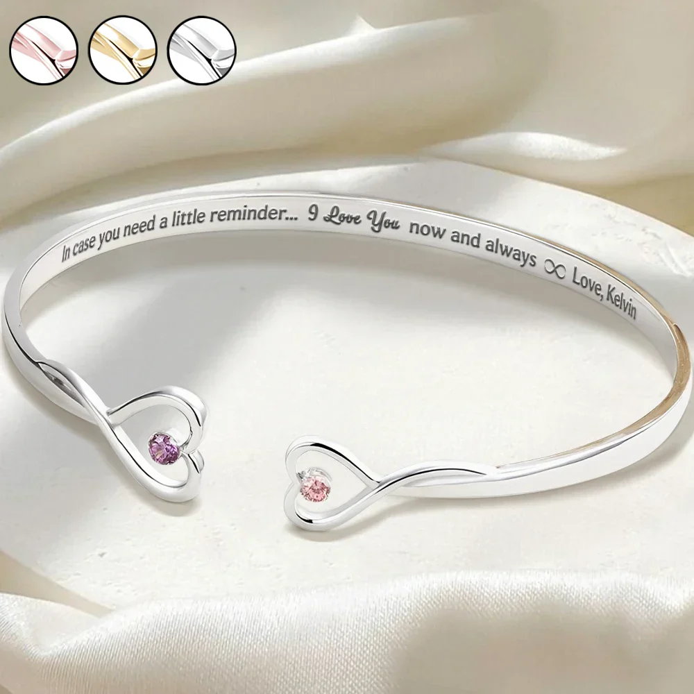 In Case You Need A Little Reminder - Personalized Gem Heart Cuff Bracelet