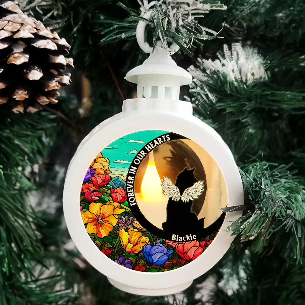 In Loving Memory Black Dogs Cats Memorial - Personalized Candlelight Lantern Ornament - Image 4