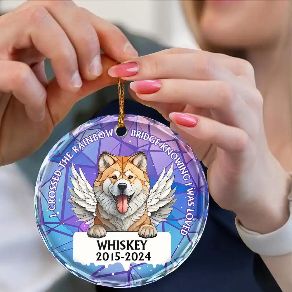 In Loving Memory Memorial Dog Cat Stained Glass - Personalized Circle Glass Ornament - Image 4