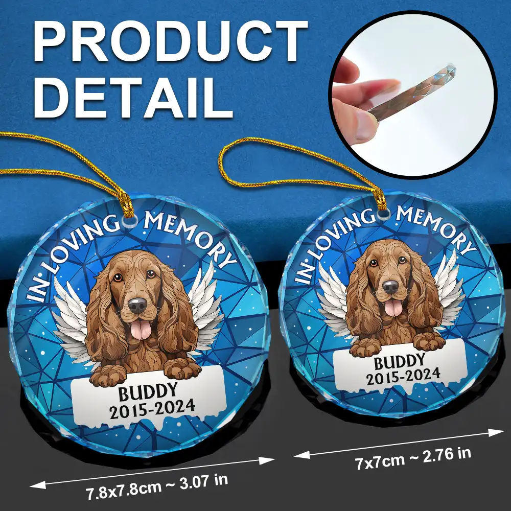 In Loving Memory Memorial Dog Cat Stained Glass - Personalized Circle Glass Ornament - Image 6