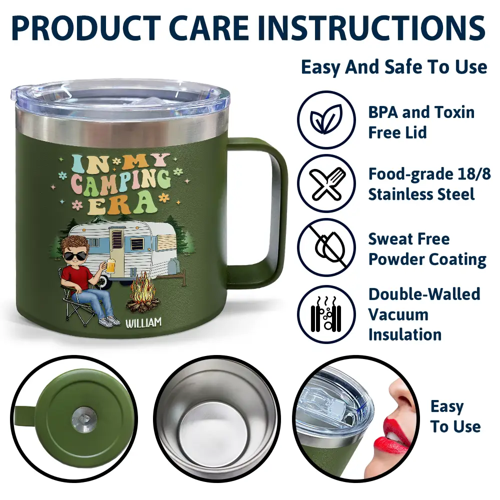 In My Camping Era - Personalized 14oz Stainless Steel Tumbler With Handle - Image 6