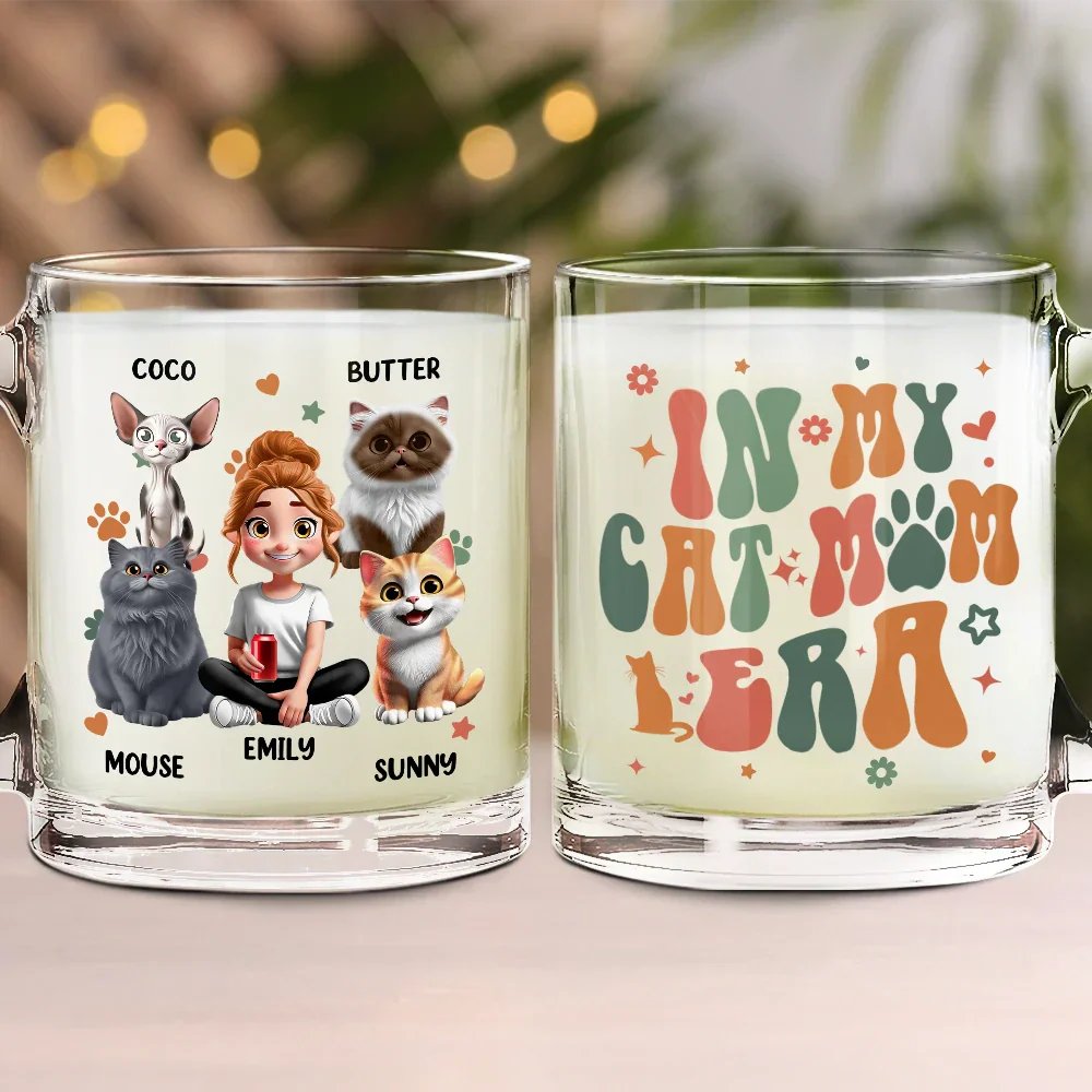 In My Cat Mom Era 3D Effect - Personalized Glass Mug - Image 2