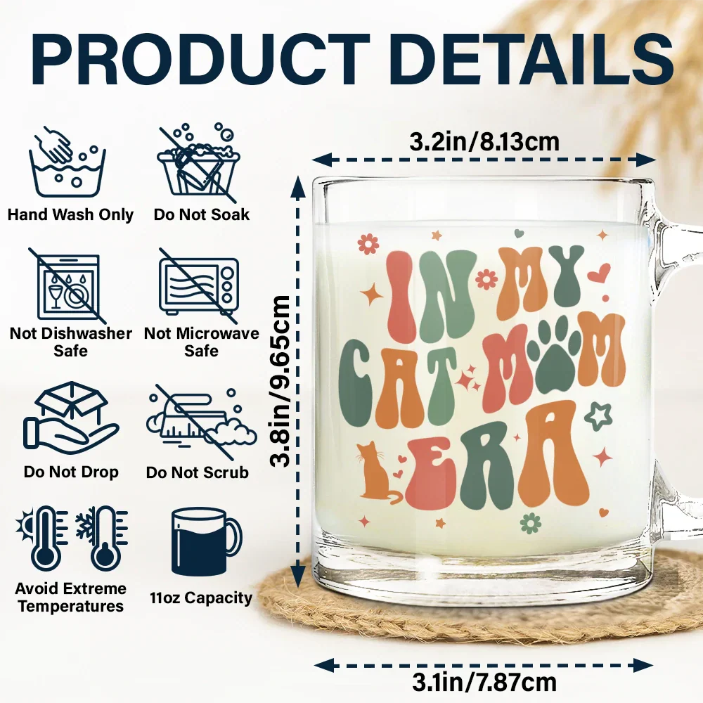 In My Cat Mom Era 3D Effect - Personalized Glass Mug - Image 5