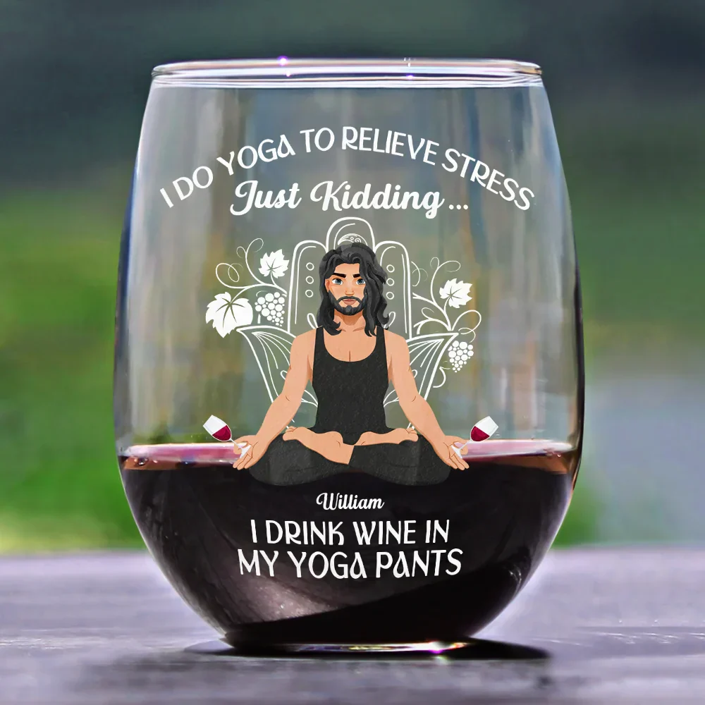 In My Yoga Pants - Personalized Stemless Wine Glass - Image 2