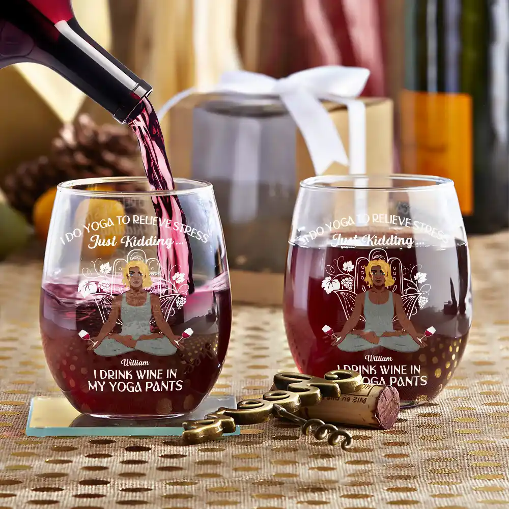 In My Yoga Pants - Personalized Stemless Wine Glass - Image 3