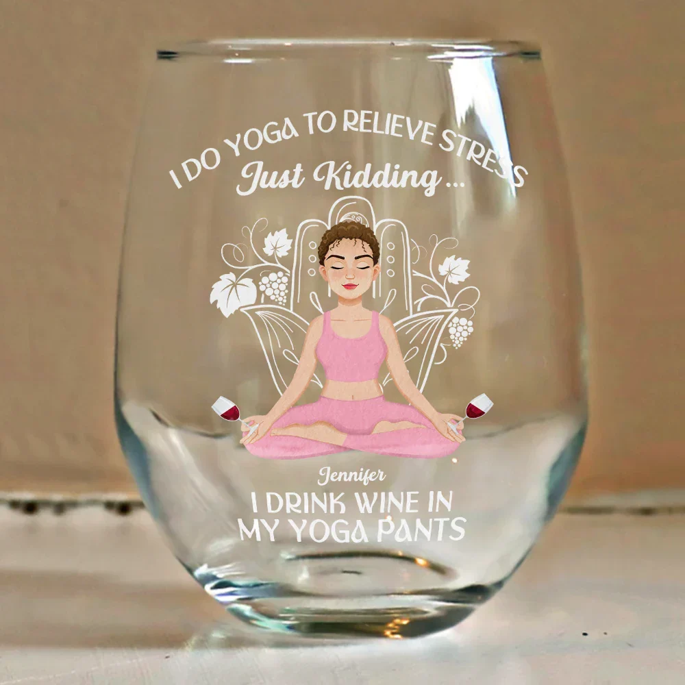 In My Yoga Pants - Personalized Stemless Wine Glass - Image 4