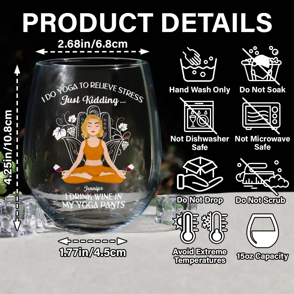 In My Yoga Pants - Personalized Stemless Wine Glass - Image 5