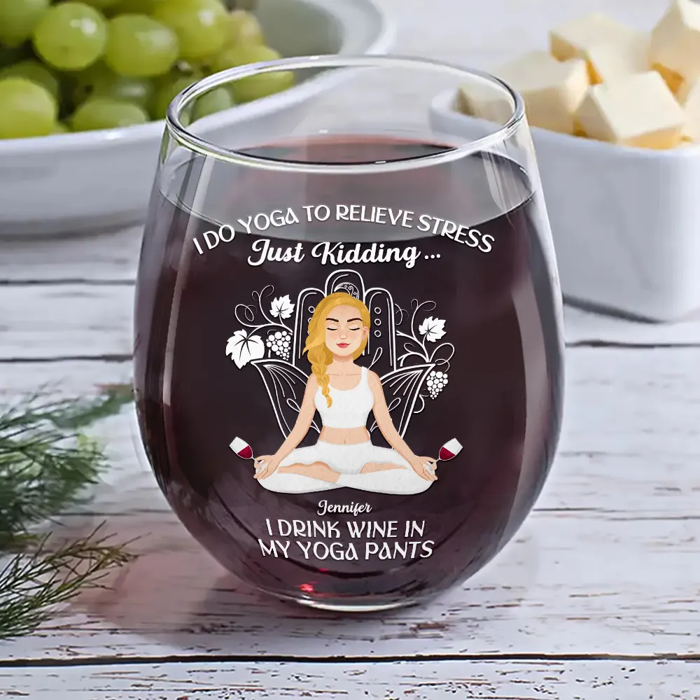 In My Yoga Pants - Personalized Stemless Wine Glass - Image 6