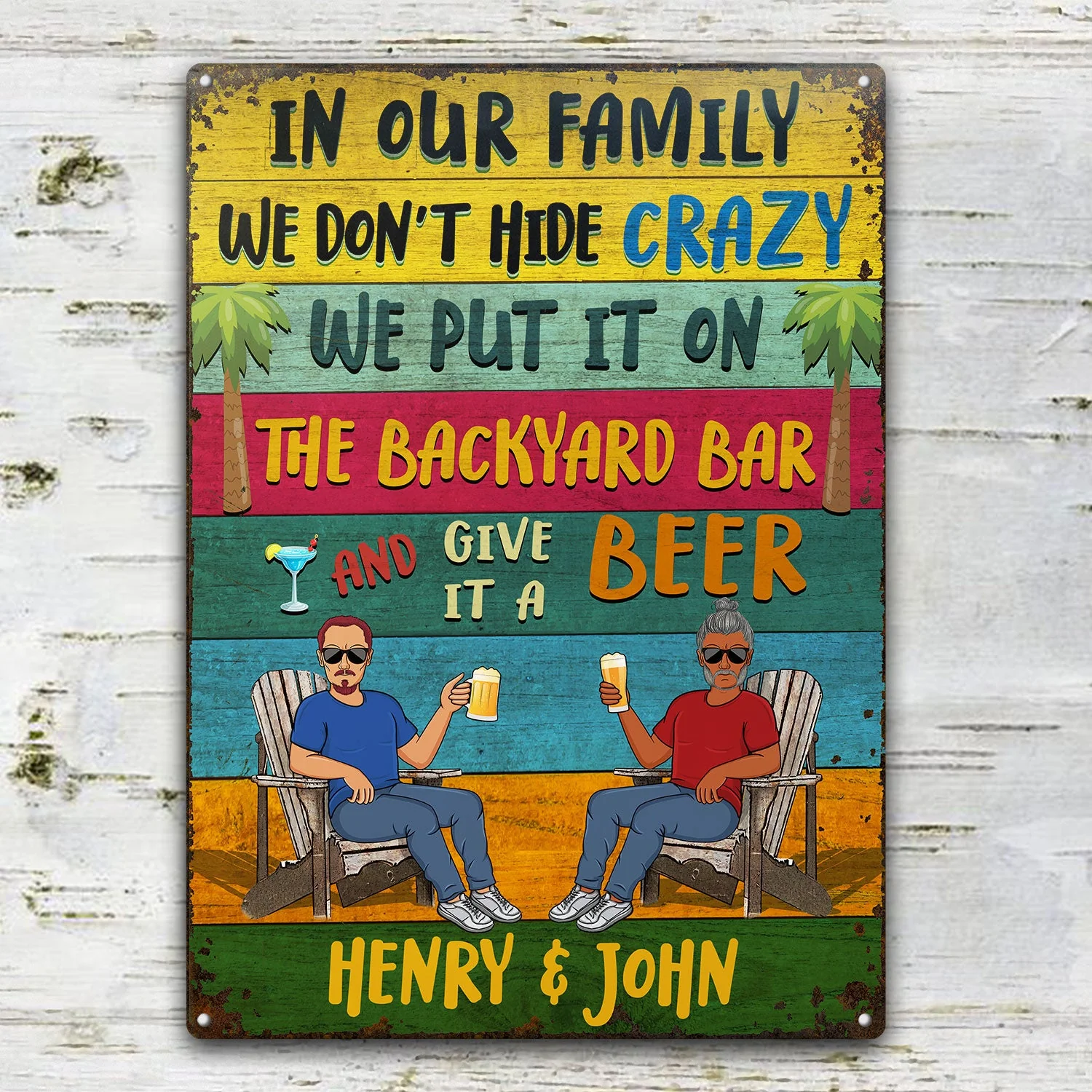 In Our Family We Don't Hide Crazy We Put It On The Porch Grilling - Home Decor, Backyard Decor, Gift For Her, Him, Family, Couples, Husband, Wife - Personalized Custom Classic Metal Signs - Image 2