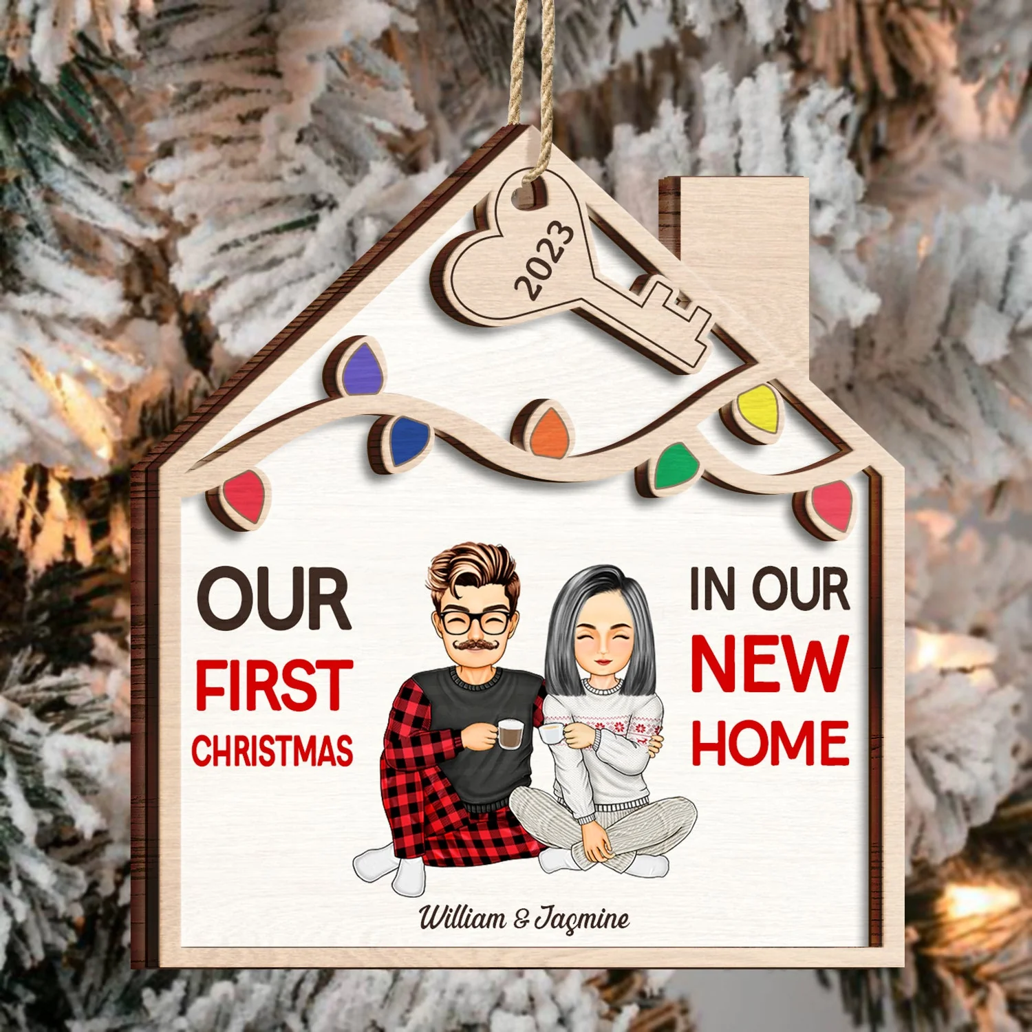 In Our New Home - Christmas Gift For Couple - Personalized 2-Layered Wooden Ornament - Image 3