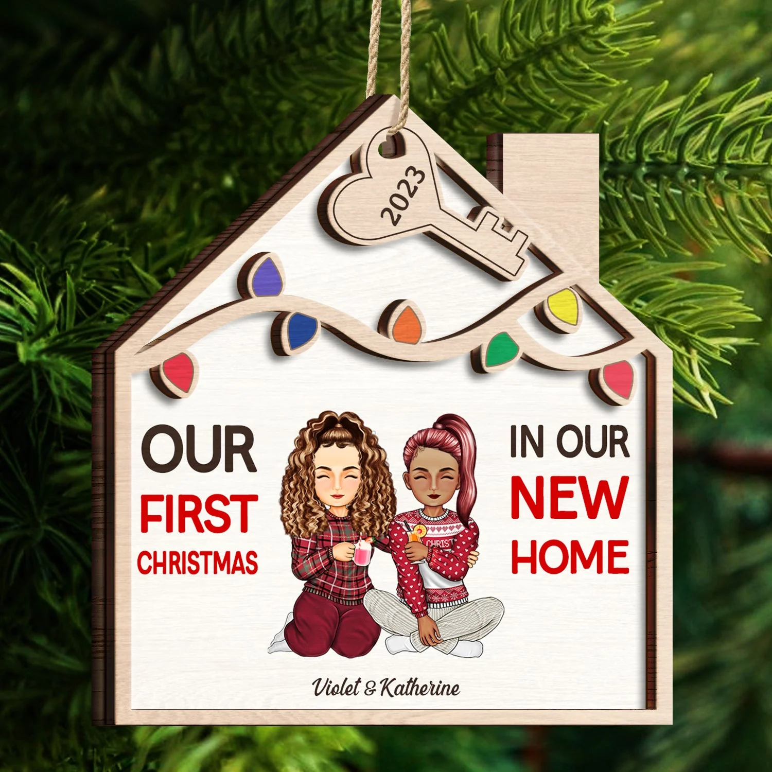 In Our New Home - Christmas Gift For Couple - Personalized 2-Layered Wooden Ornament - Image 4
