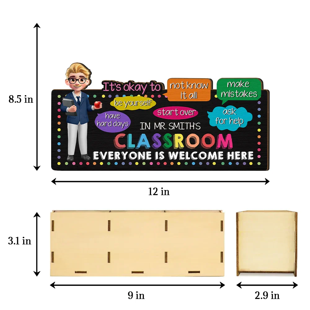In Teacher Classroom It's Okay To Be Yourself - Personalized Wooden Pen Pencil Holder - Image 5