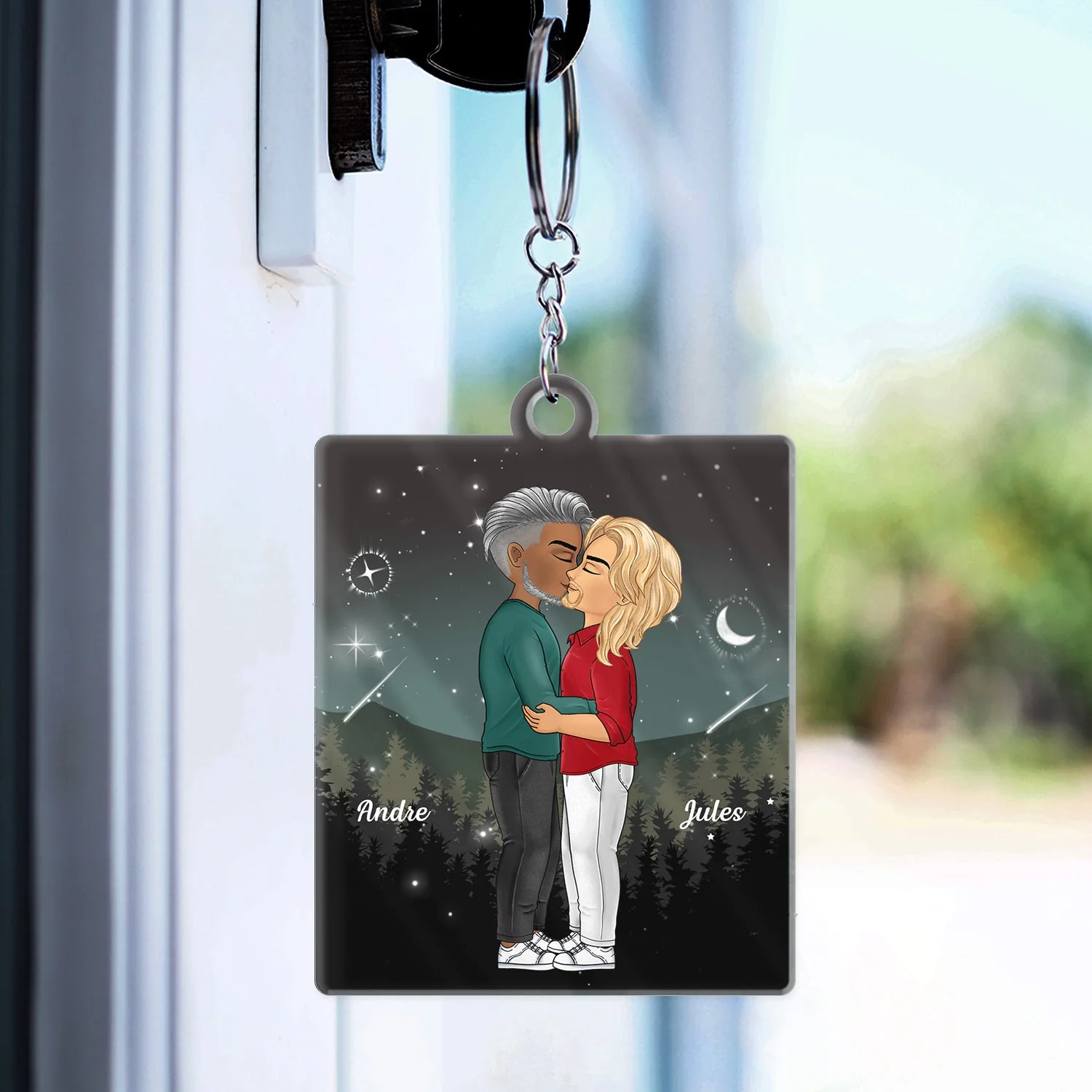 In The Galaxy Sky Chibi Kissing Couple Sideview - Birthday, Loving, Anniversary Gift For Spouse, Husband, Wife, Married Couple, Boyfriend, Girlfriend - Personalized Acrylic Keychain - Image 3