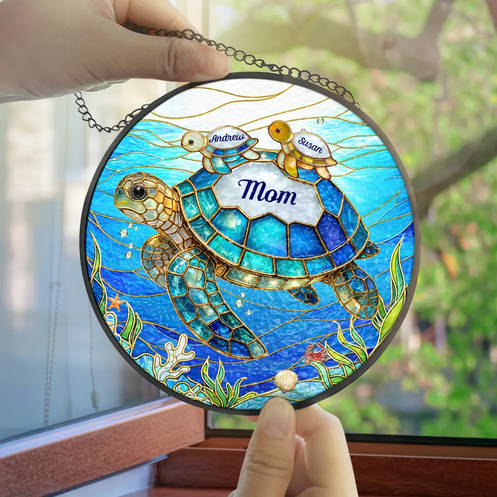 In The World Full Of Grandmas Be A Nana Turtle - Personalized Stained Glass Window Hanging Suncatcher - Image 4