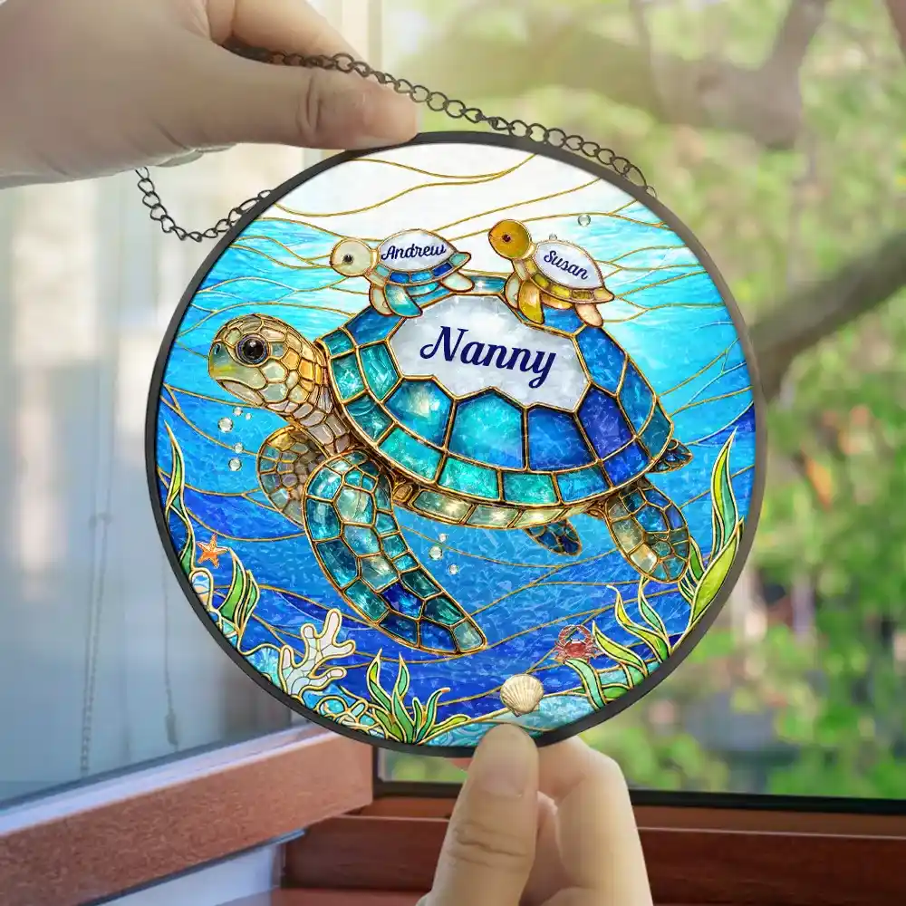 In The World Full Of Grandmas Be A Nanny Turtle - Personalised Stained Glass Window Hanging Suncatcher - Image 4